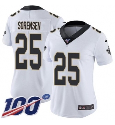 Women's Nike New Orleans Saints #25 Daniel Sorensen White Stitched NFL 100th Season Vapor Limited Jersey