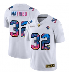 Men's New Orleans Saints #32 Tyrann Mathieu White Nike Multi-Color 2020 NFL Crucial Catch Limited NFL Jersey