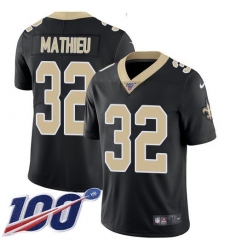 Men's Nike New Orleans Saints #32 Tyrann Mathieu Black Team Color Stitched NFL 100th Season Vapor Limited Jersey