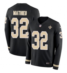 Men's Nike New Orleans Saints #32 Tyrann Mathieu Black Team Color Stitched NFL Limited Therma Long Sleeve Jersey