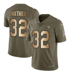 Men's Nike New Orleans Saints #32 Tyrann Mathieu Olive Gold Stitched NFL Limited 2017 Salute To Service Jersey