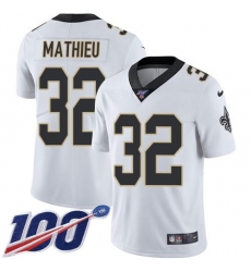 Men's Nike New Orleans Saints #32 Tyrann Mathieu White Stitched NFL 100th Season Vapor Limited Jersey