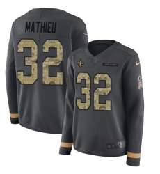 Women's Nike New Orleans Saints #32 Tyrann Mathieu Anthracite Salute To Service Stitched NFL Limited Therma Long Sleeve Jersey