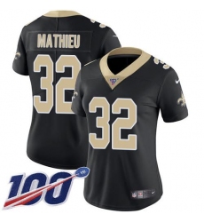 Women's Nike New Orleans Saints #32 Tyrann Mathieu Black Team Color Stitched NFL 100th Season Vapor Limited Jersey