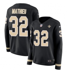 Women's Nike New Orleans Saints #32 Tyrann Mathieu Black Team Color Stitched NFL Limited Therma Long Sleeve Jersey