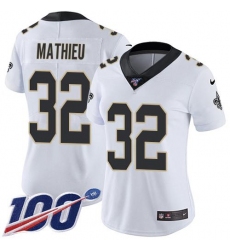 Women's Nike New Orleans Saints #32 Tyrann Mathieu White Stitched NFL 100th Season Vapor Limited Jersey