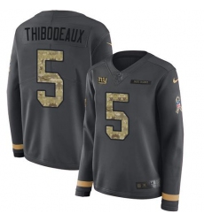 Women's Nike New York Giants #5 Kayvon Thibodeaux Anthracite Salute To Service Stitched NFL Limited Therma Long Sleeve Jersey