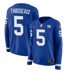 Women's Nike New York Giants #5 Kayvon Thibodeaux Royal Blue Team Color Stitched NFL Limited Therma Long Sleeve Jersey