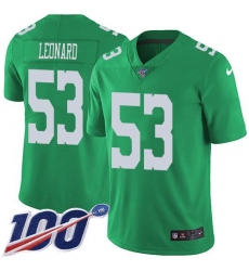 Men's Nike Philadelphia Eagles #53 Shaquille Leonard Green Stitched NFL Limited Rush 100th Season Jersey