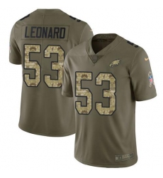 Men's Nike Philadelphia Eagles #53 Shaquille Leonard Olive Camo Stitched NFL Limited 2017 Salute To Service Jersey