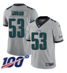 Men's Nike Philadelphia Eagles #53 Shaquille Leonard Silver Stitched NFL Limited Inverted Legend 100th Season Jersey