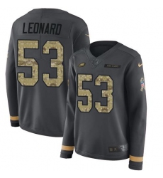 Women's Nike Philadelphia Eagles #53 Shaquille Leonard Anthracite Salute To Service Stitched NFL Limited Therma Long Sleeve Jersey