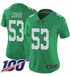 Women's Nike Philadelphia Eagles #53 Shaquille Leonard Green Stitched NFL Limited Rush 100th Season Jersey