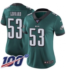 Women's Nike Philadelphia Eagles #53 Shaquille Leonard Green Team Color Stitched NFL 100th Season Vapor Untouchable Limited Jersey