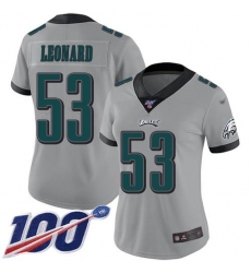 Women's Nike Philadelphia Eagles #53 Shaquille Leonard Silver Stitched NFL Limited Inverted Legend 100th Season Jersey