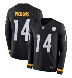 Men's Nike Pittsburgh Steelers #14 George Pickens Black Team Color Stitched NFL Limited Therma Long Sleeve Jersey