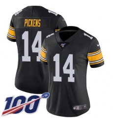 Women's Nike Pittsburgh Steelers #14 George Pickens Black Alternate Stitched NFL 100th Season Vapor Limited Jersey