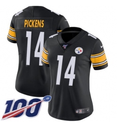 Women's Nike Pittsburgh Steelers #14 George Pickens Black Team Color Stitched NFL 100th Season Vapor Limited Jersey