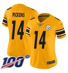 Women's Nike Pittsburgh Steelers #14 George Pickens Gold Stitched NFL Limited Inverted Legend 100th Season Jersey