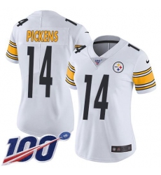 Women's Nike Pittsburgh Steelers #14 George Pickens White Stitched NFL 100th Season Vapor Limited Jersey