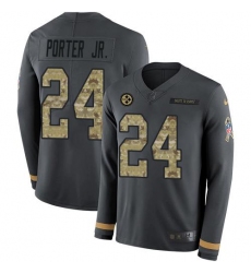 Men's Nike Pittsburgh Steelers #24 Joey Porter Jr. Anthracite Salute To Service Stitched NFL Limited Therma Long Sleeve Jersey