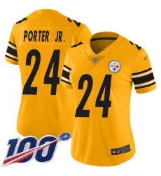 Women's Nike Pittsburgh Steelers #24 Joey Porter Jr. Gold Stitched NFL Limited Inverted Legend 100th Season Jersey