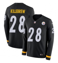 Men's Nike Pittsburgh Steelers #28 Miles Killebrew Black Team Color Stitched NFL Limited Therma Long Sleeve Jersey