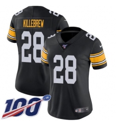 Women's Nike Pittsburgh Steelers #28 Miles Killebrew Black Alternate Stitched NFL 100th Season Vapor Limited Jersey