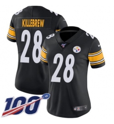 Women's Nike Pittsburgh Steelers #28 Miles Killebrew Black Team Color Stitched NFL 100th Season Vapor Limited Jersey