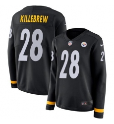 Women's Nike Pittsburgh Steelers #28 Miles Killebrew Black Team Color Stitched NFL Limited Therma Long Sleeve Jersey