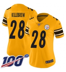 Women's Nike Pittsburgh Steelers #28 Miles Killebrew Gold Stitched NFL Limited Inverted Legend 100th Season Jersey