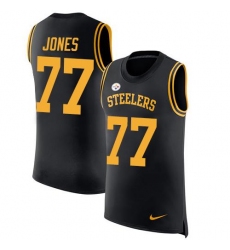 Men's Nike Pittsburgh Steelers #77 Broderick Jones Black Team Color Stitched NFL Limited Rush Tank Top Jersey