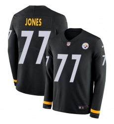 Men's Nike Pittsburgh Steelers #77 Broderick Jones Black Team Color Stitched NFL Limited Therma Long Sleeve Jersey