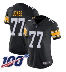 Women's Nike Pittsburgh Steelers #77 Broderick Jones Black Alternate Stitched NFL 100th Season Vapor Limited Jersey