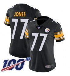 Women's Nike Pittsburgh Steelers #77 Broderick Jones Black Team Color Stitched NFL 100th Season Vapor Limited Jersey