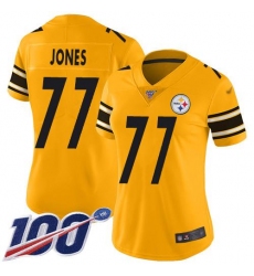 Women's Nike Pittsburgh Steelers #77 Broderick Jones Gold Stitched NFL Limited Inverted Legend 100th Season Jersey