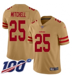 Men's Nike San Francisco 49ers #25 Elijah Mitchell Gold Stitched NFL Limited Inverted Legend 100th Season Jersey