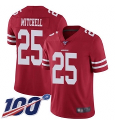 Men's Nike San Francisco 49ers #25 Elijah Mitchell Red Team Color Stitched NFL 100th Season Vapor Limited Jersey