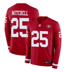 Men's Nike San Francisco 49ers #25 Elijah Mitchell Red Team Color Stitched NFL Limited Therma Long Sleeve Jersey