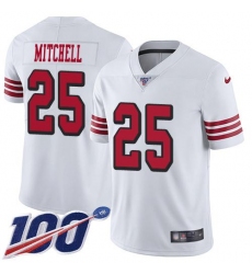 Men's Nike San Francisco 49ers #25 Elijah Mitchell White Rush Stitched NFL Limited 100th Season Jersey