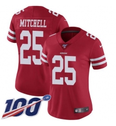 Women's Nike San Francisco 49ers #25 Elijah Mitchell Red Team Color Stitched NFL 100th Season Vapor Limited Jersey