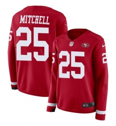 Women's Nike San Francisco 49ers #25 Elijah Mitchell Red Team Color Stitched NFL Limited Therma Long Sleeve Jersey