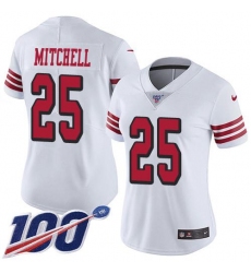 Women's Nike San Francisco 49ers #25 Elijah Mitchell White Rush Stitched NFL Limited 100th Season Jersey