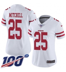 Women's Nike San Francisco 49ers #25 Elijah Mitchell White Stitched NFL 100th Season Vapor Limited Jersey