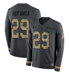 Men's Nike San Francisco 49ers #29 Talanoa Hufanga Anthracite Salute To Service Stitched NFL Limited Therma Long Sleeve Jersey