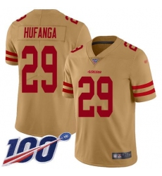 Men's Nike San Francisco 49ers #29 Talanoa Hufanga Gold Stitched NFL Limited Inverted Legend 100th Season Jersey