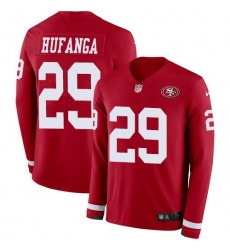 Men's Nike San Francisco 49ers #29 Talanoa Hufanga Red Team Color Stitched NFL Limited Therma Long Sleeve Jersey