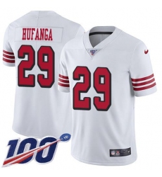 Men's Nike San Francisco 49ers #29 Talanoa Hufanga White Rush Stitched NFL Limited 100th Season Jersey