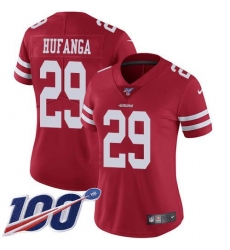 Women's Nike San Francisco 49ers #29 Talanoa Hufanga Red Team Color Stitched NFL 100th Season Vapor Limited Jersey