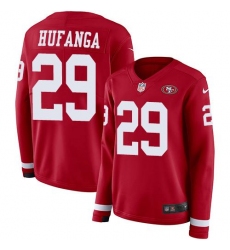 Women's Nike San Francisco 49ers #29 Talanoa Hufanga Red Team Color Stitched NFL Limited Therma Long Sleeve Jersey